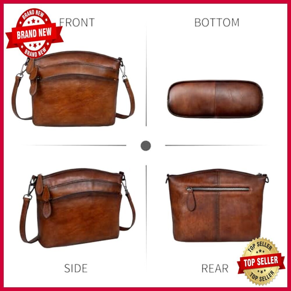 Genuine Leather Crossbody Bag with Multiple Pockets, Adjustable Strap - Picture 4 of 7